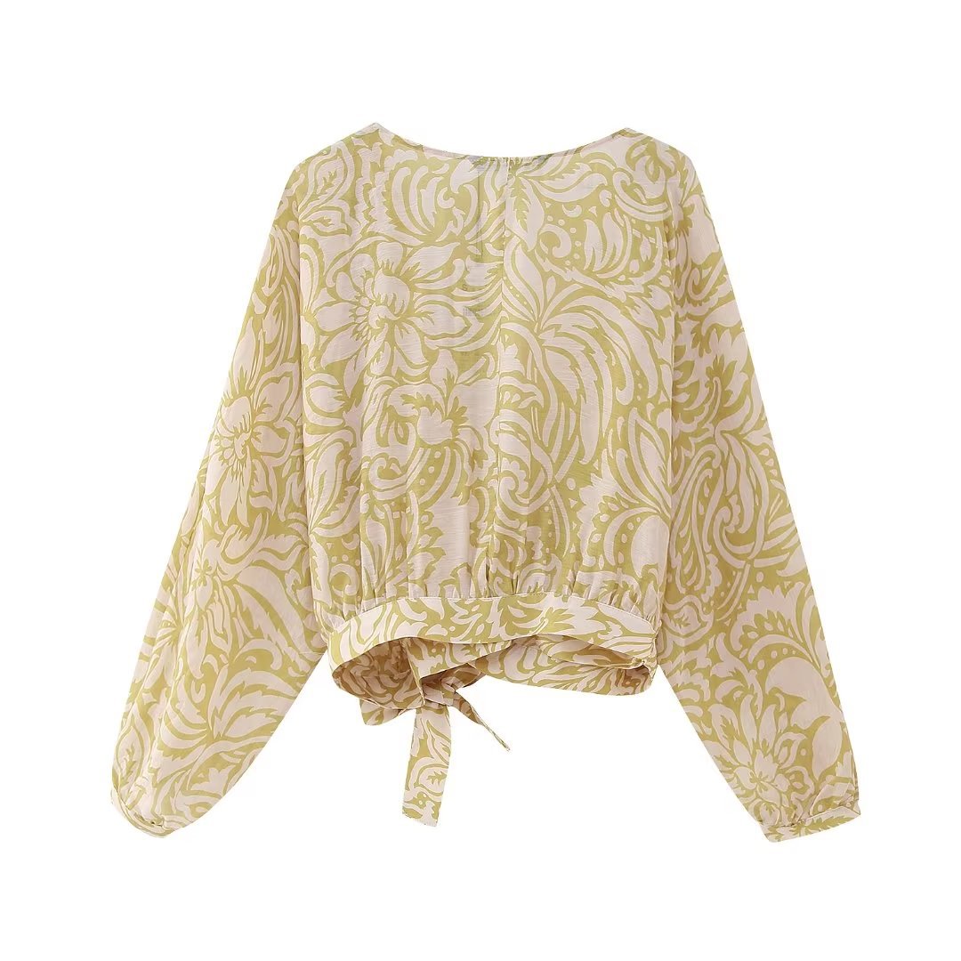 Printed Lace Up Shirt and Skirt Sets Flaxmaker
