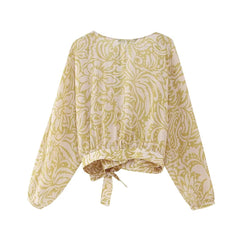 Printed Lace Up Shirt and Skirt Sets Flaxmaker