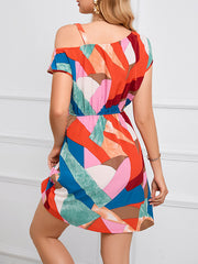 Contrast Color Hollow Split-Joint Loose One-Shoulder Mini Dresses