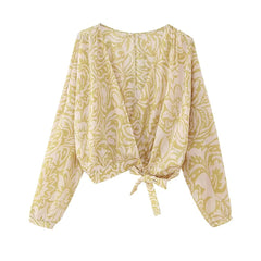 Printed Lace Up Shirt and Skirt Sets Flaxmaker