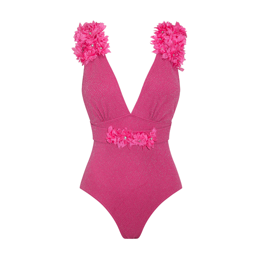 Rose Red 3D Flower Texture Fabric One Piece Swimsuit (Shipped on Jan 14th)