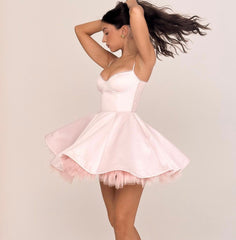 Satin Tulle Frill Strap Mini Dress