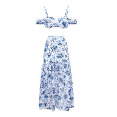 Flaxmaker Printed Bikini Swimsuit and Skirt