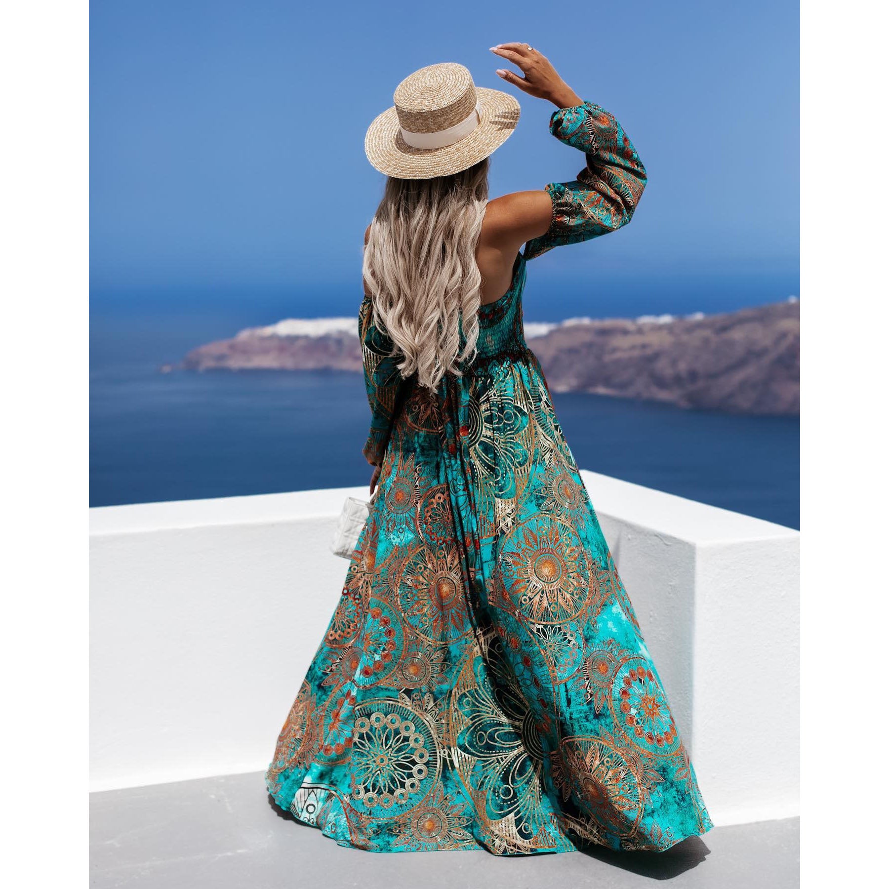 Off Shoulder Paisley  Printed Maxi Dress