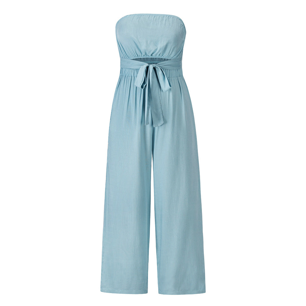 Fashion Bandeau Solid Color  High Waist  Jumpsuit