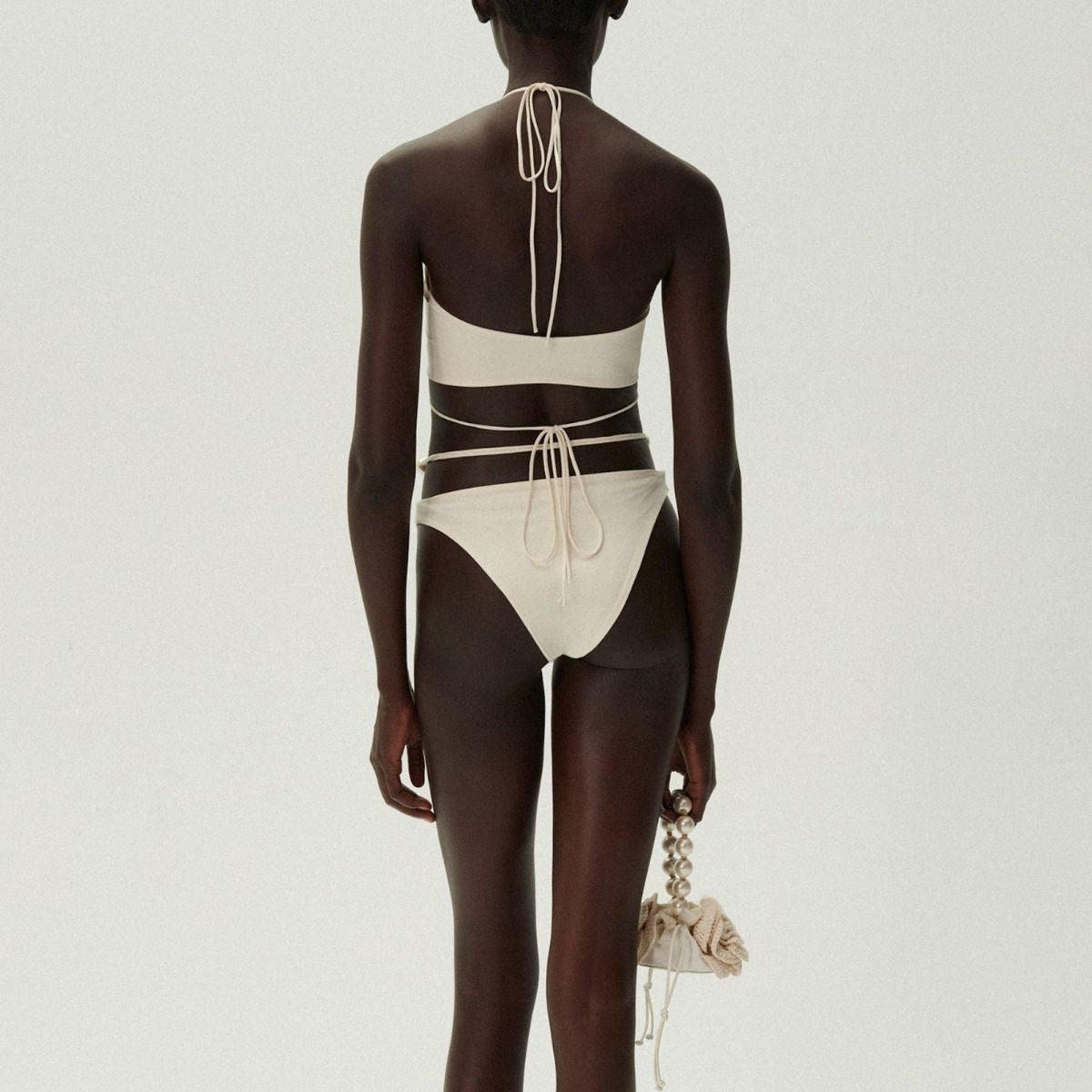 Halterneck Pearl Bandeau High Waist Bikini Swimsuit and Sarong (Shipped on Jan 13th)