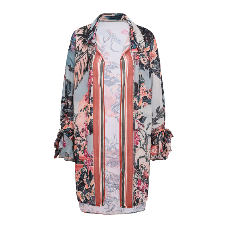 Flaxmaker Off Shoulder Paraiso Printed Bikini Swimsuit and Beach Cover Up
