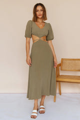 Puff Sleeve Cutout Solid Color Dress