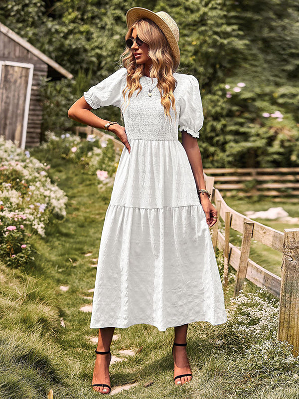 Bohemia Loose High Waisted Solid Color Round-Neck Maxi Dresses