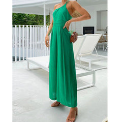 Fashion One Shoulder Solid Color  High Waist  Jumpsuit