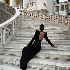 Sequin Backless Long-sleeved Party Dress