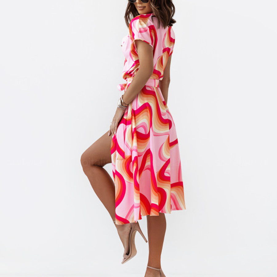 Fashion V Neck Short Sleeve Graphic Printed Dress