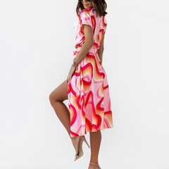Fashion V Neck Short Sleeve Graphic Printed Dress