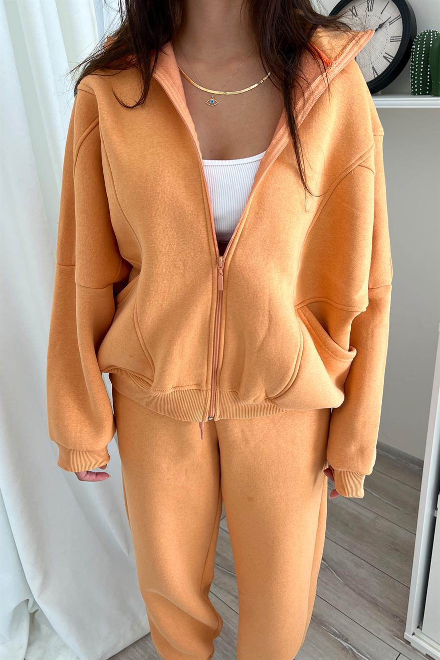 Velvet Stand Collar Long-sleeved  Hoodie Two Piece Set