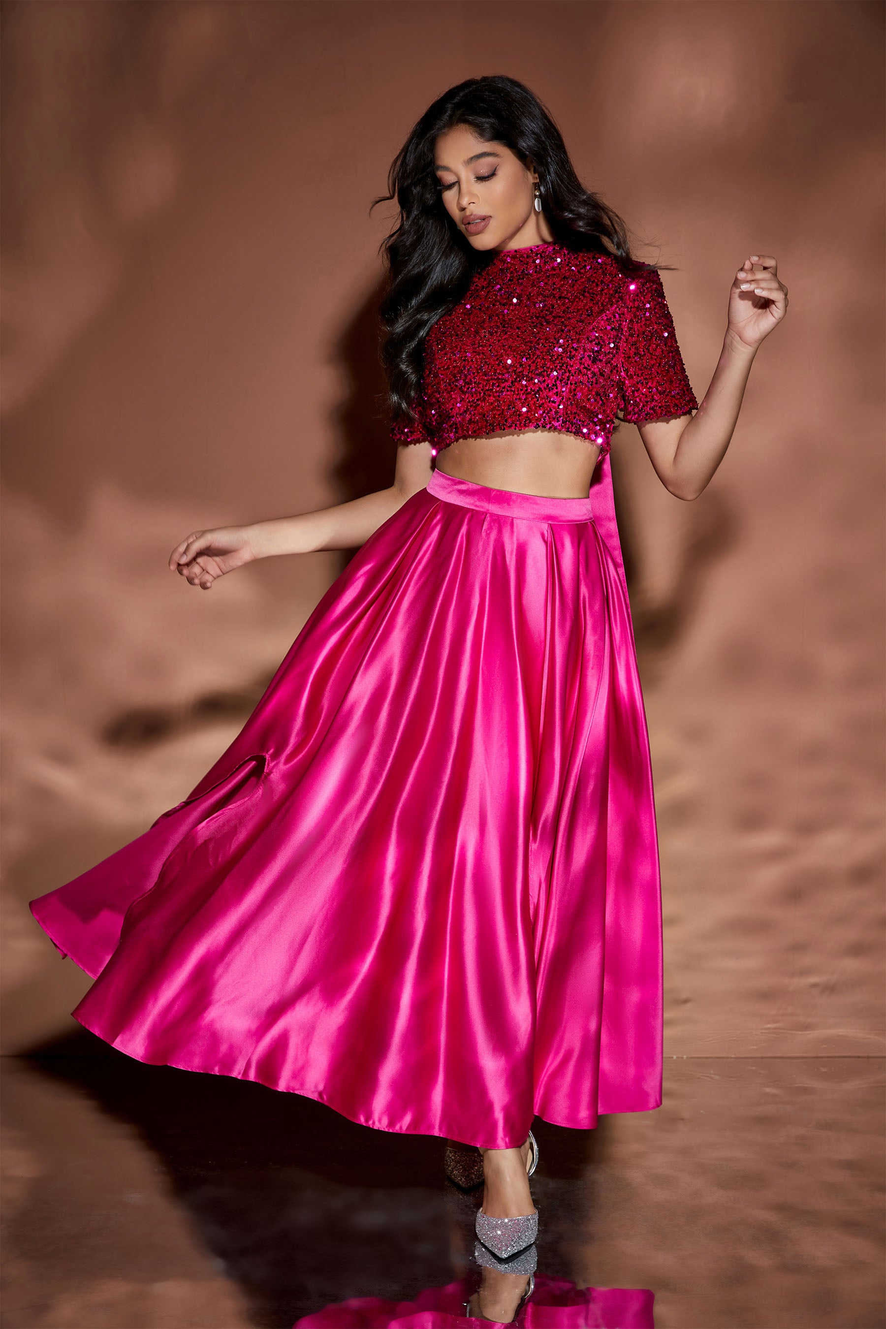 Bowknot Decor Sequin Two Piece Set