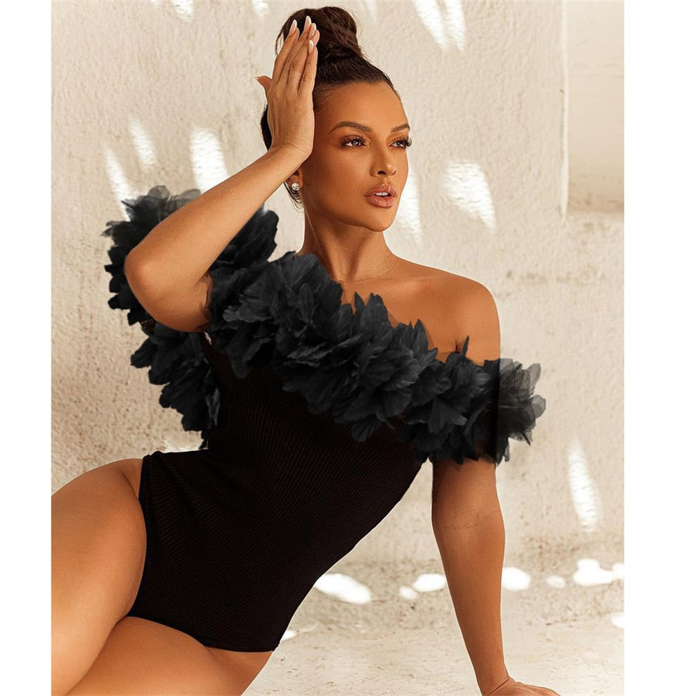 Off Shoulder Black One Piece Swimsuit and Sarong Flaxmaker