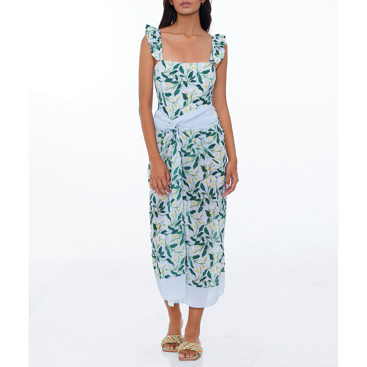 Blue Fiori di Limone Printed One Piece Swimsuit and Cover Up Flaxmaker