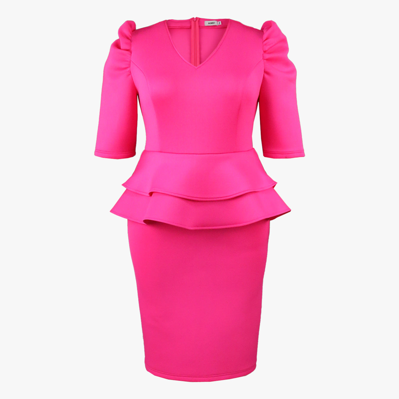 Plus Size V Neck Ruffle Dress