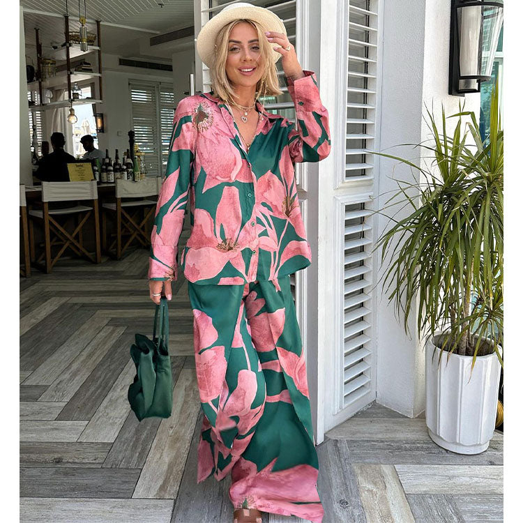 Casual Flower Print Shirt and Pants Sets Flaxmaker