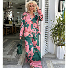Casual Flower Print Shirt and Pants Sets Flaxmaker