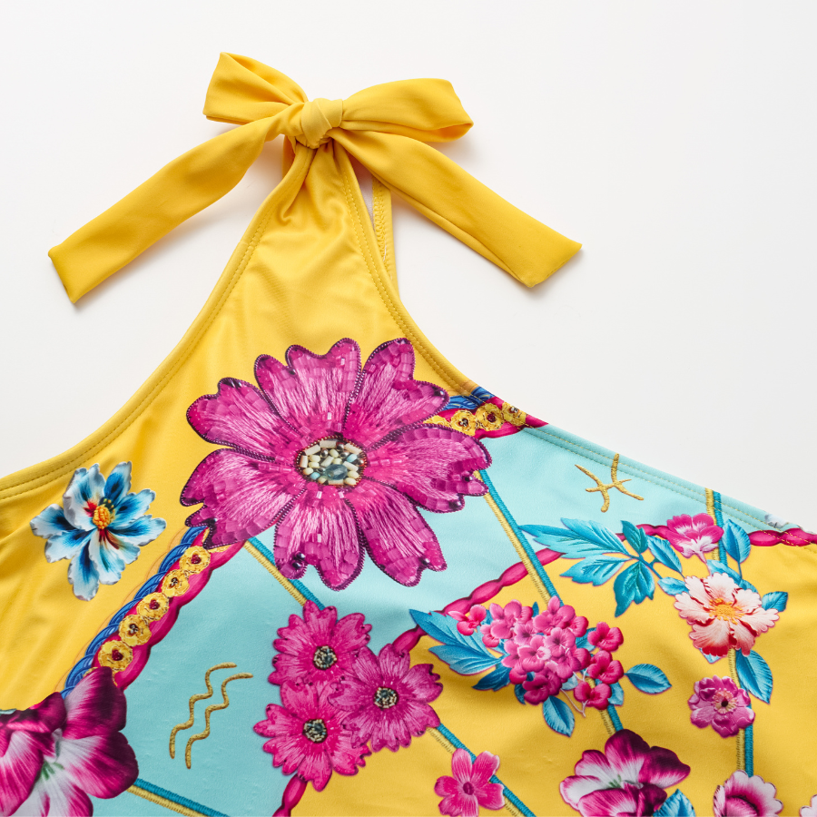 Constellation Flower Print One Shoulder One Piece Swimsuit and Sarong (Shipped on Jan 4th)