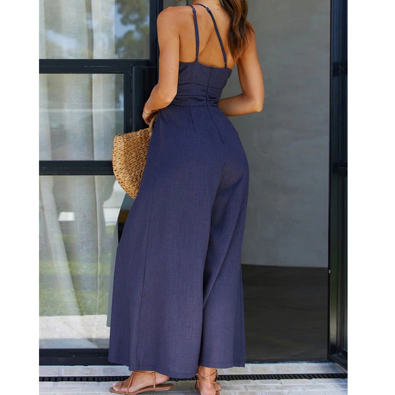 Fashion One Shoulder Solid Color  High Waist  Jumpsuit