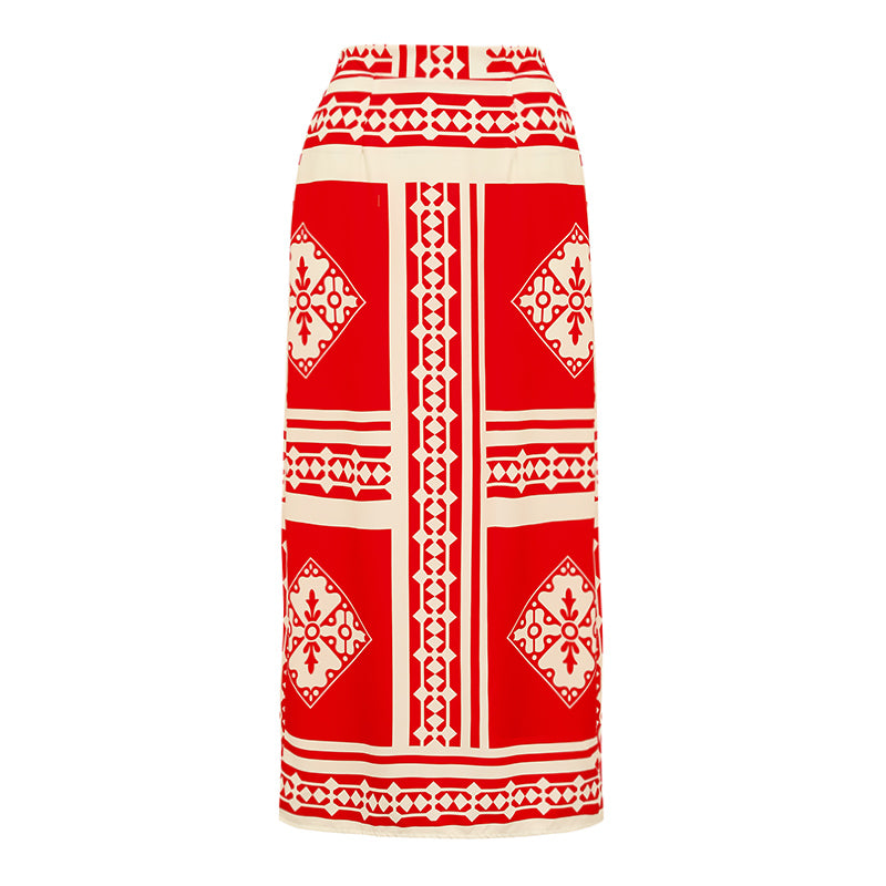 Halter Straps Cutout Backless Printed One Piece Swimsuit and Skirt Flaxmaker(Shipped on Dec 29th)