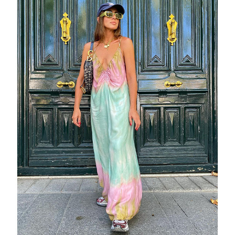 V Neck Bandhnu Lace up  Dress