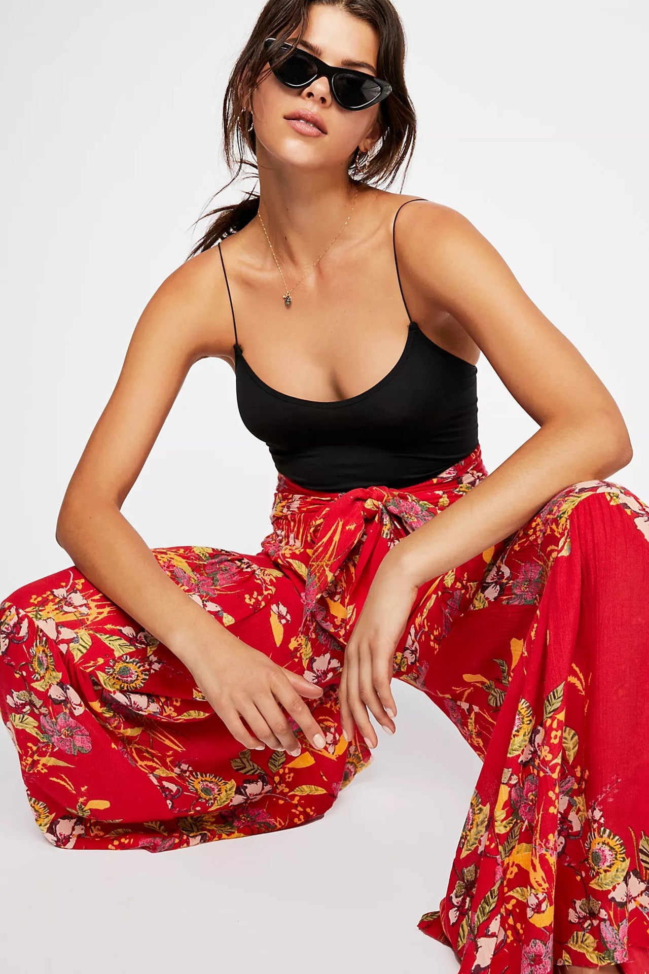 Waist Bowknot Tie Printed Beach Pants