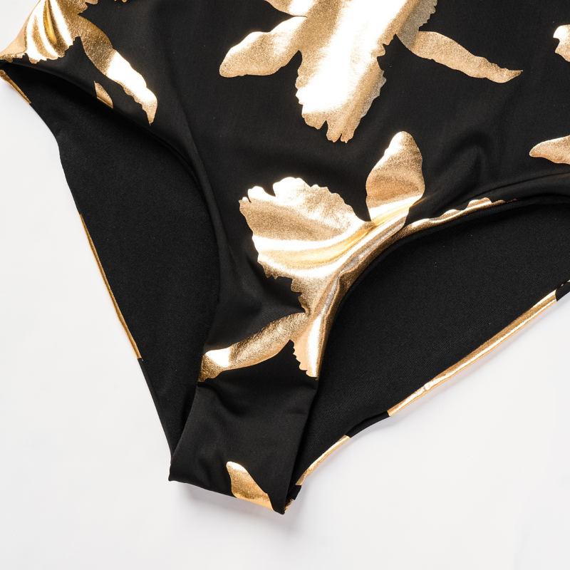 Flaxmaker One Shoulder Printed One Piece Swimsuit and Skirt