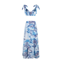Cut out Lace up Top and skirt set