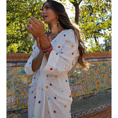 V Neck Embroidery Retro Dress