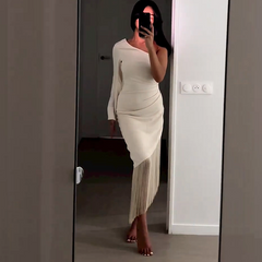 One Shoulder Halter Tassel Dress