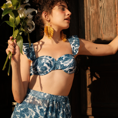 Flaxmaker Blue Dragonfly Printed Swimsuit and Skirt