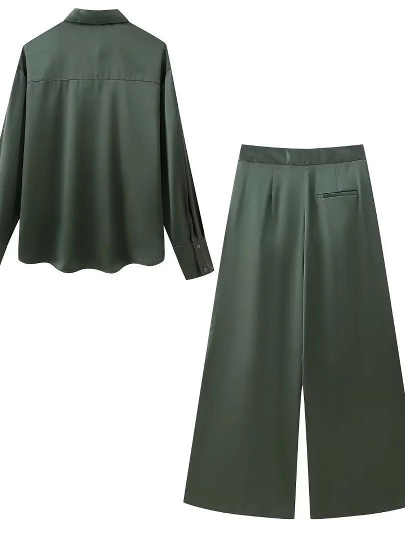 Solid Color Green Shirt and Pants Set