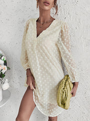 Vacation Loose Solid Color V-Neck Dress