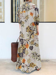 Printed Split-Joint Loose Plus Size Lapel Shirt Dress Maxi Dresses