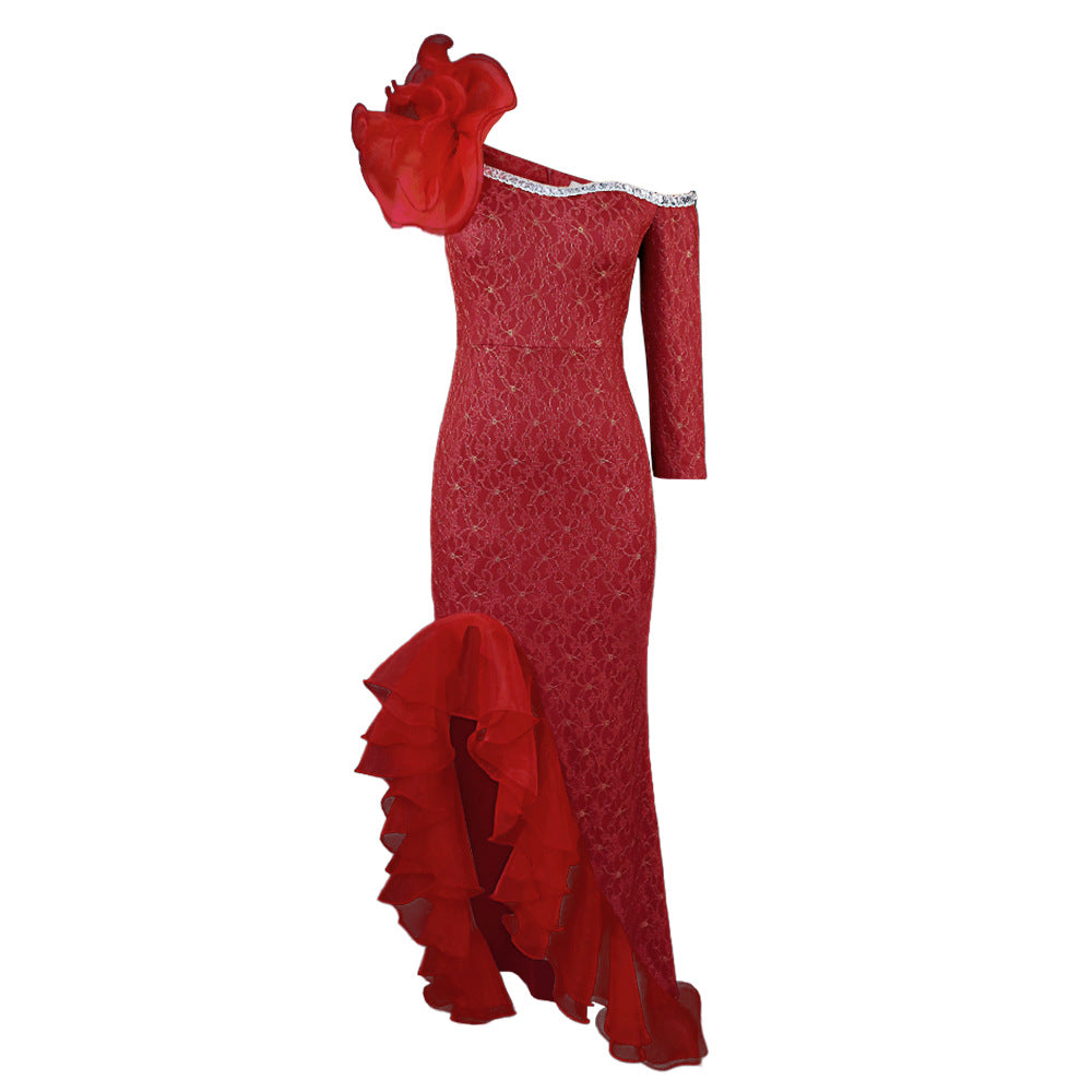 Plus Size Lace Ruffle 3D Flower Dress