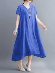 Solid Color A-Line Loose V-Neck Midi Dresses
