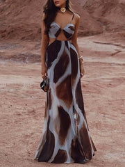 Printed Sleeveless Spaghetti-Neck Elegant Maxi Dresses