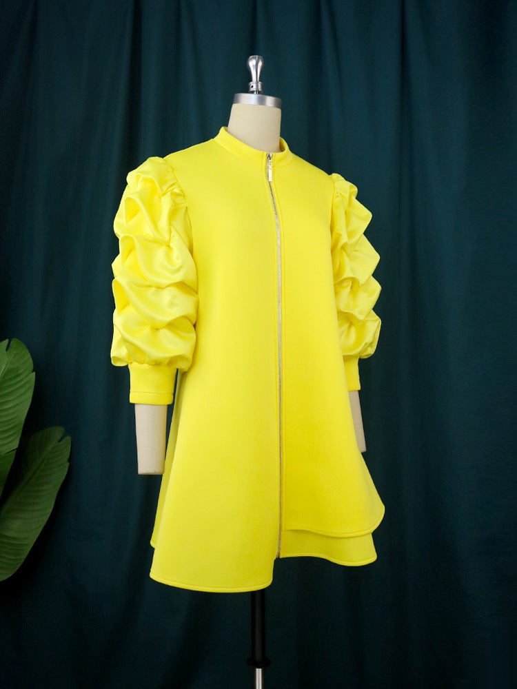 Stand Collar Fold Mini Dress