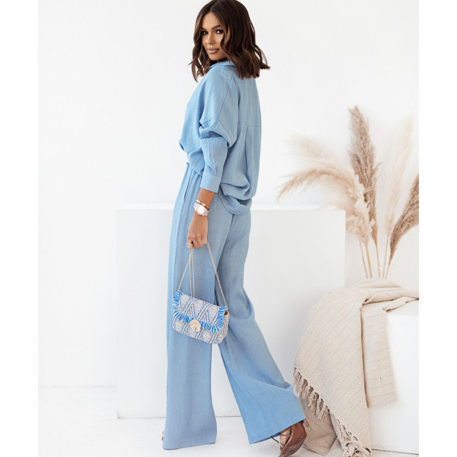 Fashion Casual  Shirt Collar Solid Color  Two Piece Set