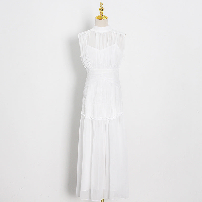 Fold Sleeveless Solid Color Dress