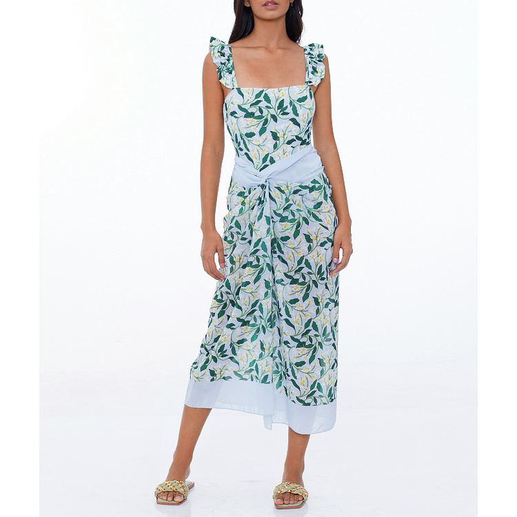 Blue Fiori di Limone Printed One Piece Swimsuit and Cover Up Flaxmaker