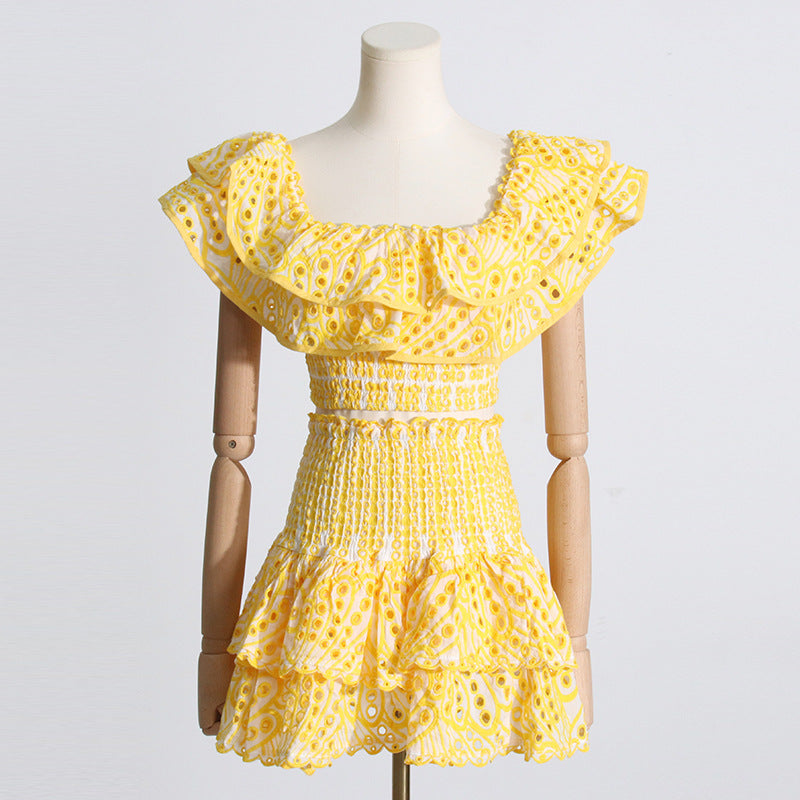Ruffled Charmeuse Top and Skirt Set