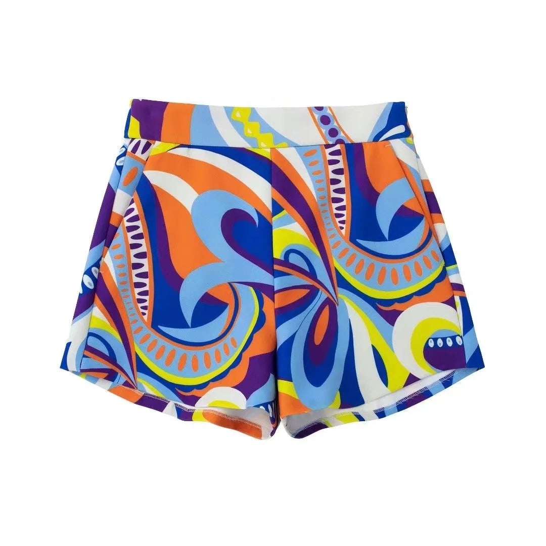 Casual Printed Two Piece Shirt and Shorts Set Flaxmaker