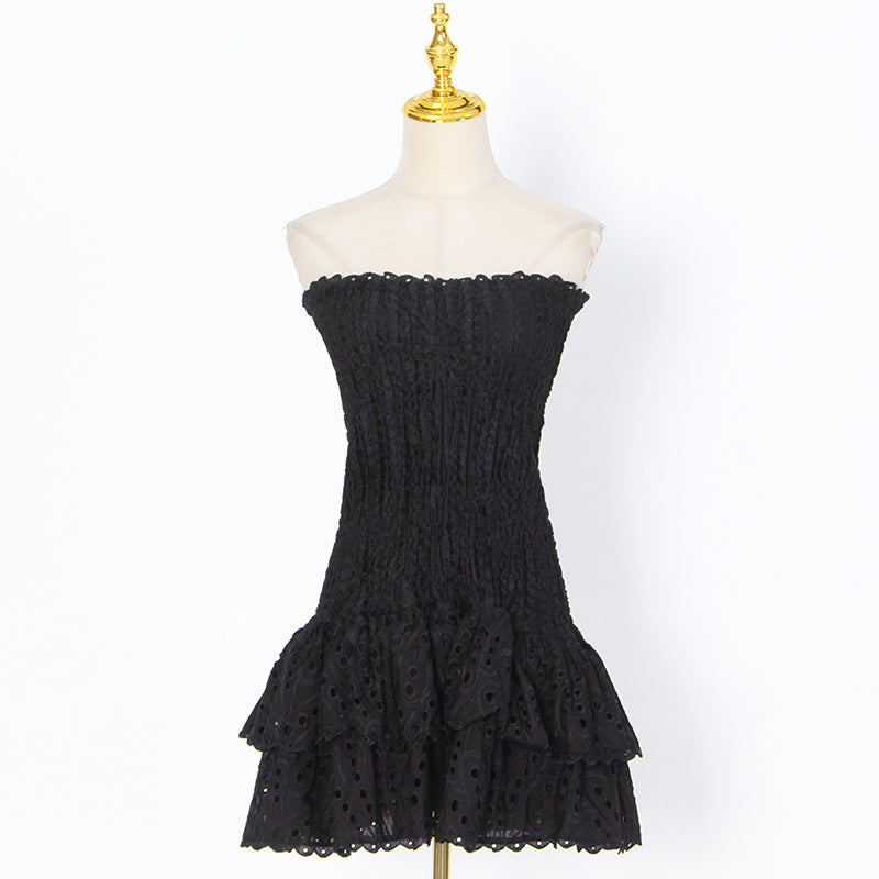 Bandeau Embroidery Hollow Out Mini Dress