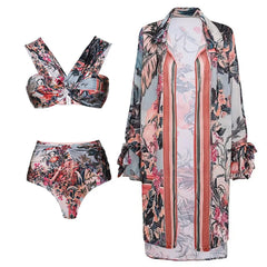 Flaxmaker Off Shoulder Paraiso Printed Bikini Swimsuit and Beach Skirt