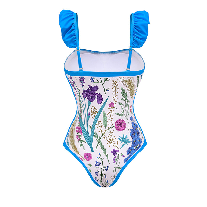 Ruffle Printed  One Piece Swimsuit and Sarong Flaxmaker