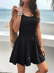 Elasticity Solid Color A-Line High Waisted Spaghetti-Neck Mini Dresses
